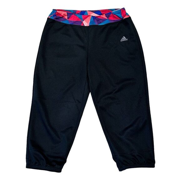 Adidas Aeroready Leggings Capri Girls‎ Youth Black Multicolor Waistband XL - Picture 1 of 8